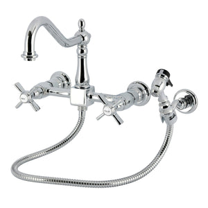 Millennium Double-Handle 3-Hole Wall-Mount Bridge Kitchen Faucet with Brass Sprayer