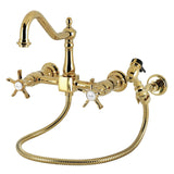 Hamilton Double-Handle 3-Hole Wall-Mount Bridge Kitchen Faucet with Brass Sprayer