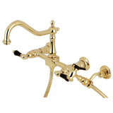 Duchess Two-Handle 2-Hole Wall Mount Bridge Kitchen Faucet with Brass Sprayer