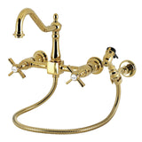 Millennium Double-Handle 3-Hole Wall-Mount Bridge Kitchen Faucet with Brass Sprayer