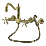 Hamilton Double-Handle 3-Hole Wall-Mount Bridge Kitchen Faucet with Brass Sprayer