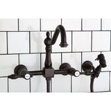 Tudor Two-Handle 2-Hole Wall Mount Bridge Kitchen Faucet with Brass Sprayer