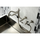 Heritage Two-Handle 2-Hole Wall Mount Bridge Kitchen Faucet with Brass Sprayer