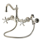 Hamilton Double-Handle 3-Hole Wall-Mount Bridge Kitchen Faucet with Brass Sprayer