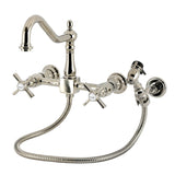 Millennium Double-Handle 3-Hole Wall-Mount Bridge Kitchen Faucet with Brass Sprayer