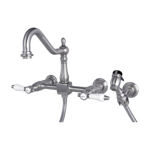 Bel-Air Two-Handle 2-Hole Wall Mount Bridge Kitchen Faucet with Brass Sprayer