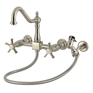 Hamilton Double-Handle 3-Hole Wall-Mount Bridge Kitchen Faucet with Brass Sprayer