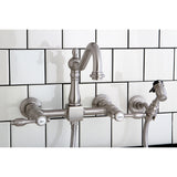 Tudor Two-Handle 2-Hole Wall Mount Bridge Kitchen Faucet with Brass Sprayer