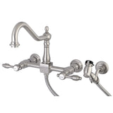 Tudor Two-Handle 2-Hole Wall Mount Bridge Kitchen Faucet with Brass Sprayer