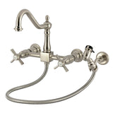 Millennium Double-Handle 3-Hole Wall-Mount Bridge Kitchen Faucet with Brass Sprayer