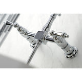 Heritage Two-Handle 2-Hole Wall Mount Bridge Kitchen Faucet with Brass Sprayer