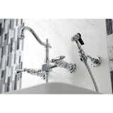 Heritage Two-Handle 2-Hole Wall Mount Bridge Kitchen Faucet with Brass Sprayer