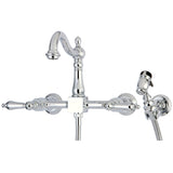 Heritage Two-Handle 2-Hole Wall Mount Bridge Kitchen Faucet with Brass Sprayer