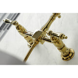 Heritage Two-Handle 2-Hole Wall Mount Bridge Kitchen Faucet with Brass Sprayer