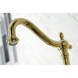 Heritage Two-Handle 2-Hole Wall Mount Bridge Kitchen Faucet with Brass Sprayer