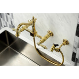 Heritage Two-Handle 2-Hole Wall Mount Bridge Kitchen Faucet with Brass Sprayer