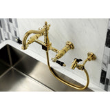 Duchess Two-Handle 2-Hole Wall Mount Bridge Kitchen Faucet with Brass Sprayer