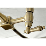 Heritage Two-Handle 2-Hole Wall Mount Bridge Kitchen Faucet with Brass Sprayer