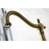 Heritage Two-Handle 2-Hole Wall Mount Bridge Kitchen Faucet with Brass Sprayer