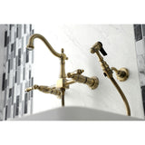 Heritage Two-Handle 2-Hole Wall Mount Bridge Kitchen Faucet with Brass Sprayer