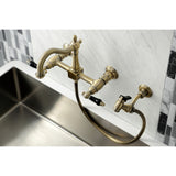 Duchess Two-Handle 2-Hole Wall Mount Bridge Kitchen Faucet with Brass Sprayer