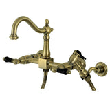 Duchess Two-Handle 2-Hole Wall Mount Bridge Kitchen Faucet with Brass Sprayer