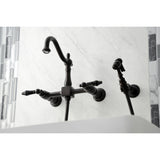 Duchess Two-Handle 2-Hole Wall Mount Bridge Kitchen Faucet with Brass Sprayer