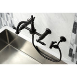 Duchess Two-Handle 2-Hole Wall Mount Bridge Kitchen Faucet with Brass Sprayer