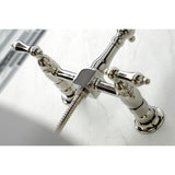 Heritage Two-Handle 2-Hole Wall Mount Bridge Kitchen Faucet with Brass Sprayer