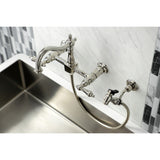 Heritage Two-Handle 2-Hole Wall Mount Bridge Kitchen Faucet with Brass Sprayer