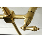 Heritage Two-Handle 2-Hole Wall Mount Bridge Kitchen Faucet with Brass Sprayer