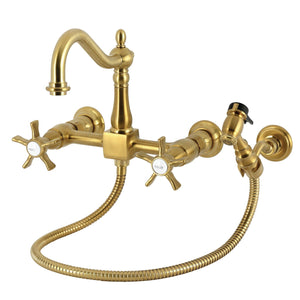 Hamilton Double-Handle 3-Hole Wall-Mount Bridge Kitchen Faucet with Brass Sprayer