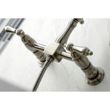 Heritage Two-Handle 2-Hole Wall Mount Bridge Kitchen Faucet with Brass Sprayer