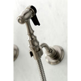 Heritage Two-Handle 2-Hole Wall Mount Bridge Kitchen Faucet with Brass Sprayer