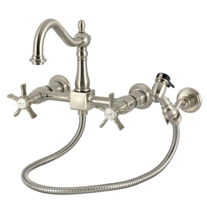 Hamilton Double-Handle 3-Hole Wall-Mount Bridge Kitchen Faucet with Brass Sprayer