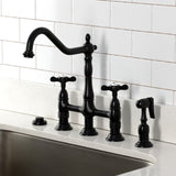 Essex Two-Handle 4-Hole Deck Mount Bridge Kitchen Faucet with Brass Side Sprayer