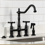 Essex Two-Handle 4-Hole Deck Mount Bridge Kitchen Faucet with Brass Side Sprayer