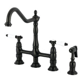 Bel-Air Two-Handle 4-Hole Deck Mount Bridge Kitchen Faucet with Brass Side Sprayer