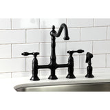 Tudor Two-Handle 4-Hole Deck Mount Bridge Kitchen Faucet with Brass Side Sprayer