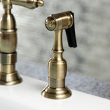 Heritage Two-Handle 4-Hole Deck Mount Bridge Kitchen Faucet with Brass Side Sprayer