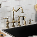 Tudor Two-Handle 4-Hole Deck Mount Bridge Kitchen Faucet with Brass Side Sprayer