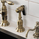 Tudor Two-Handle 4-Hole Deck Mount Bridge Kitchen Faucet with Brass Side Sprayer