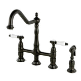 Bel-Air Two-Handle 4-Hole Deck Mount Bridge Kitchen Faucet with Brass Side Sprayer