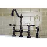 Tudor Two-Handle 4-Hole Deck Mount Bridge Kitchen Faucet with Brass Side Sprayer