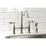 Heritage Two-Handle 4-Hole Deck Mount Bridge Kitchen Faucet with Brass Side Sprayer