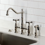 Essex Two-Handle 4-Hole Deck Mount Bridge Kitchen Faucet with Brass Side Sprayer