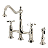 Essex Two-Handle 4-Hole Deck Mount Bridge Kitchen Faucet with Brass Side Sprayer