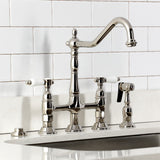 Bel-Air Two-Handle 4-Hole Deck Mount Bridge Kitchen Faucet with Brass Side Sprayer