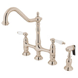 Heritage Two-Handle 4-Hole Deck Mount Bridge Kitchen Faucet with Brass Side Sprayer