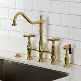 Essex Two-Handle 4-Hole Deck Mount Bridge Kitchen Faucet with Brass Side Sprayer